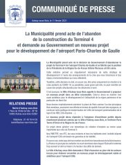 La Municipalité prend acte de l’abandon de la construction du Terminal 4 et demande au Gouvernement un nouveau projet pour le développement de l’aéroport Paris-Charles de Gaulle