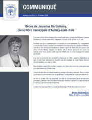 Décès de Jeannine Barthélemy,  conseillère municipale d’Aulnay-sous-Bois